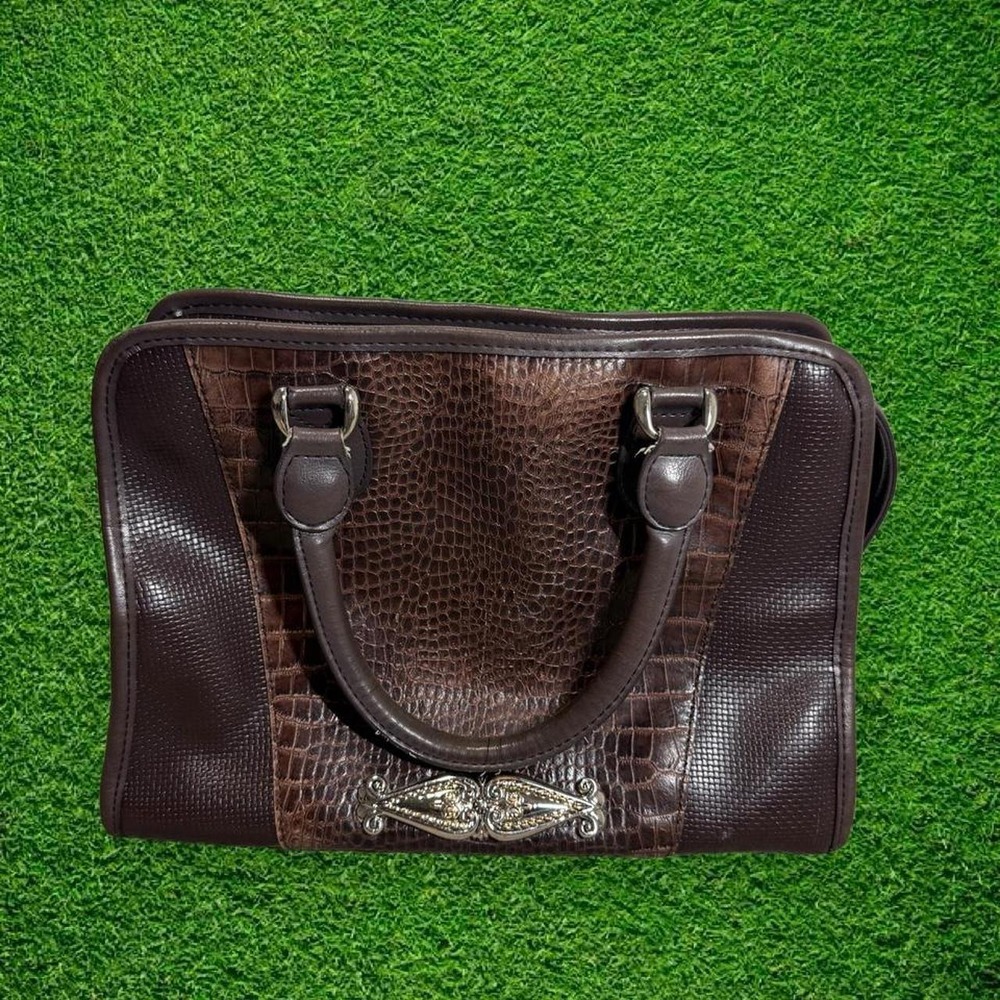 Vintage Marlo Handbag Dark Brown Faux Croc Textured 90s Y2K Indie Grunge Tote